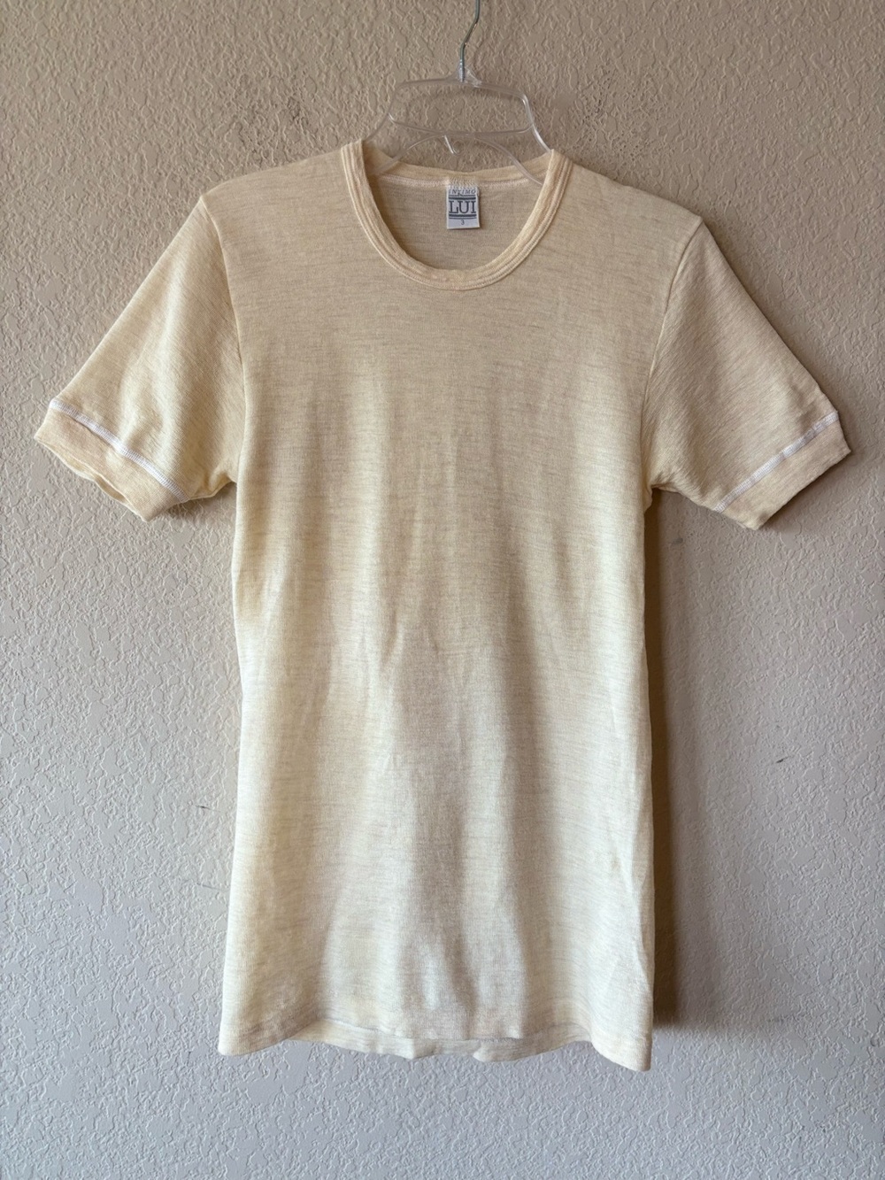 Vintage Liabel Intimo 100% Pure Virgin Wool Knit T-Shirt Made in Italy Cream S